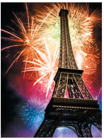 Hình 37.4: Pháo hoa ở tháp Eiffel minh họa một sự kiện được gắn với vị trí xác định và thời điểm giao thừa.