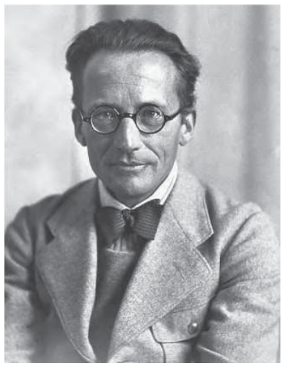 Hình 40.2: Erwin Schrödinger (1887–1961), nhà vật lý người Áo đã xây dựng phương trình mang tên ông vào năm 1926. Thành tựu này mang lại cho ông giải Nobel Vật lý năm 1933 (cùng với P. A. M. Dirac). Tấm bia mộ của ông được khắc một dị bản của phương trình (40.15).